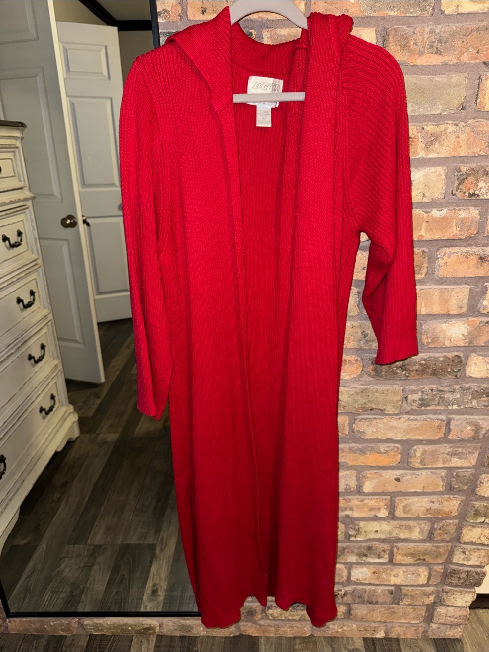 Women's Hooded Ribbed Long Cardigan Robe - Red